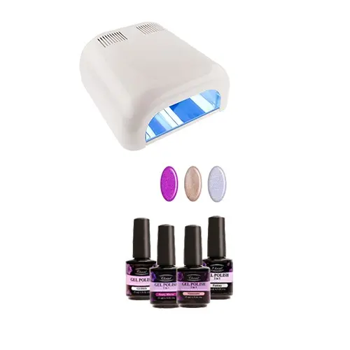 UV/LED - skúšobná glitrová sada malá, 4X15ml + 4.ž. UV lampa biela