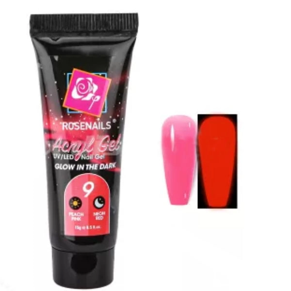 Farebný polygél - Glow in the dark PEACH PINK/NEON RED č.9, 15g